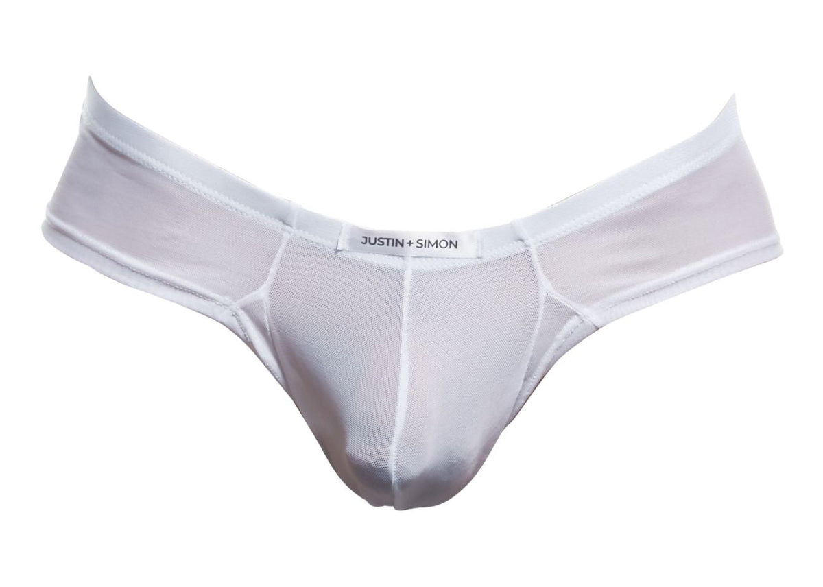 JUSTIN+SIMON Men's Underwear XSJ22 Cheek Briefs Color White Mesh