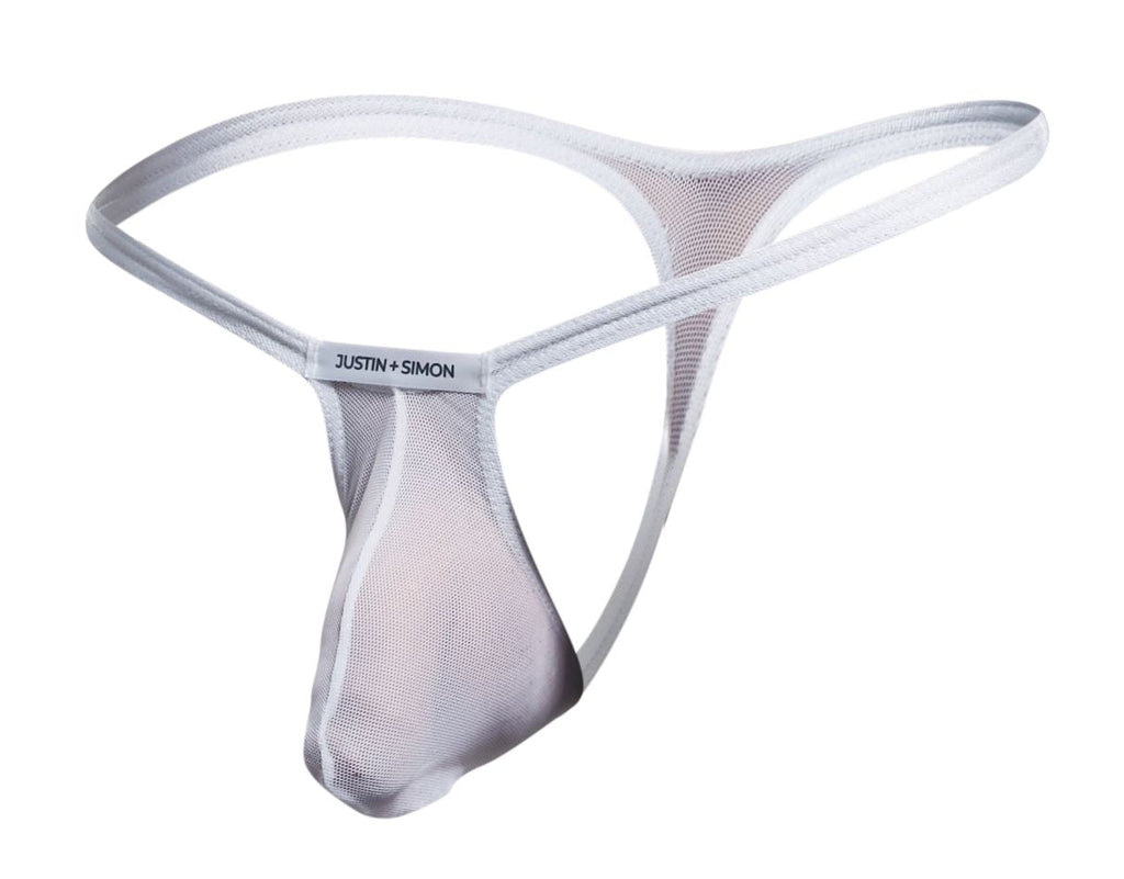 JUSTIN+SIMON Men's Underwear XSJBU02 Bulge Thongs Color White Mesh
