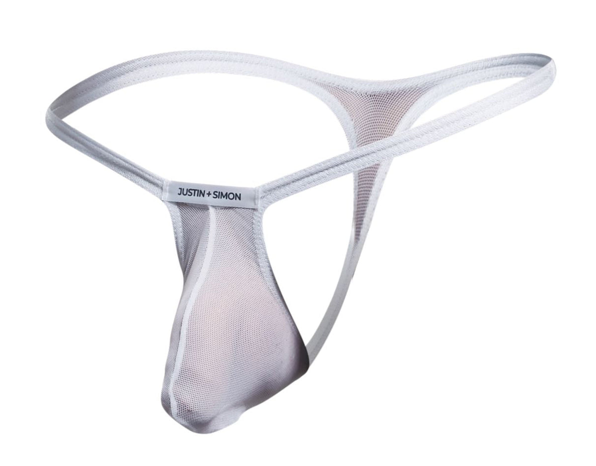 JUSTIN+SIMON Men's Underwear XSJBU02 Bulge Thongs Color White Mesh