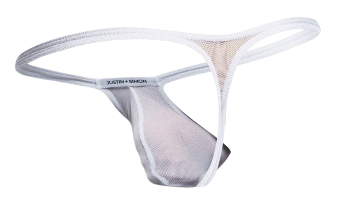 JUSTIN+SIMON Men's Underwear XSJBU02 Bulge Thongs Color White Mesh