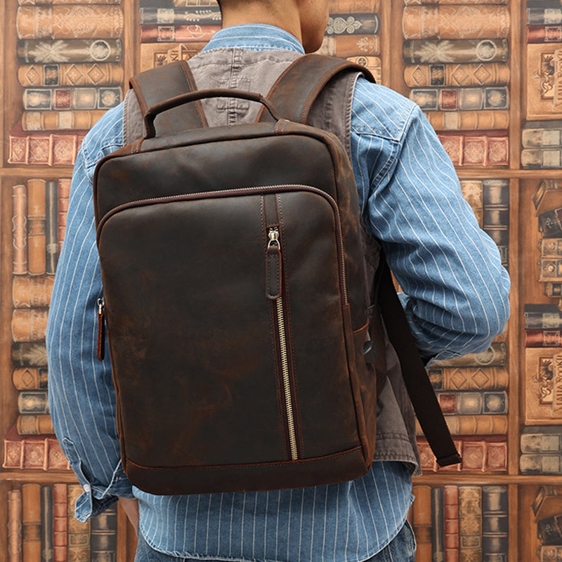 Leather Backpack for Men Full Grain Leather Travel Backpack Handmade Leather 15.6 inches Laptop Backpack Gift For Him