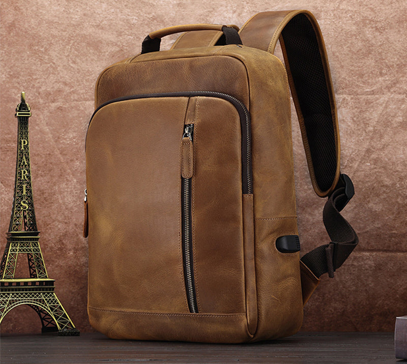 Leather Backpack for Men Full Grain Leather Travel Backpack Handmade Leather 15.6 inches Laptop Backpack Gift For Him