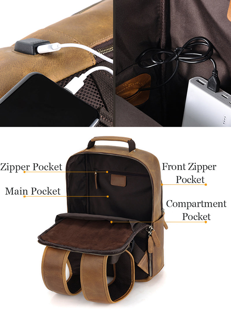 Leather Backpack for Men Full Grain Leather Travel Backpack Handmade Leather 15.6 inches Laptop Backpack Gift For Him