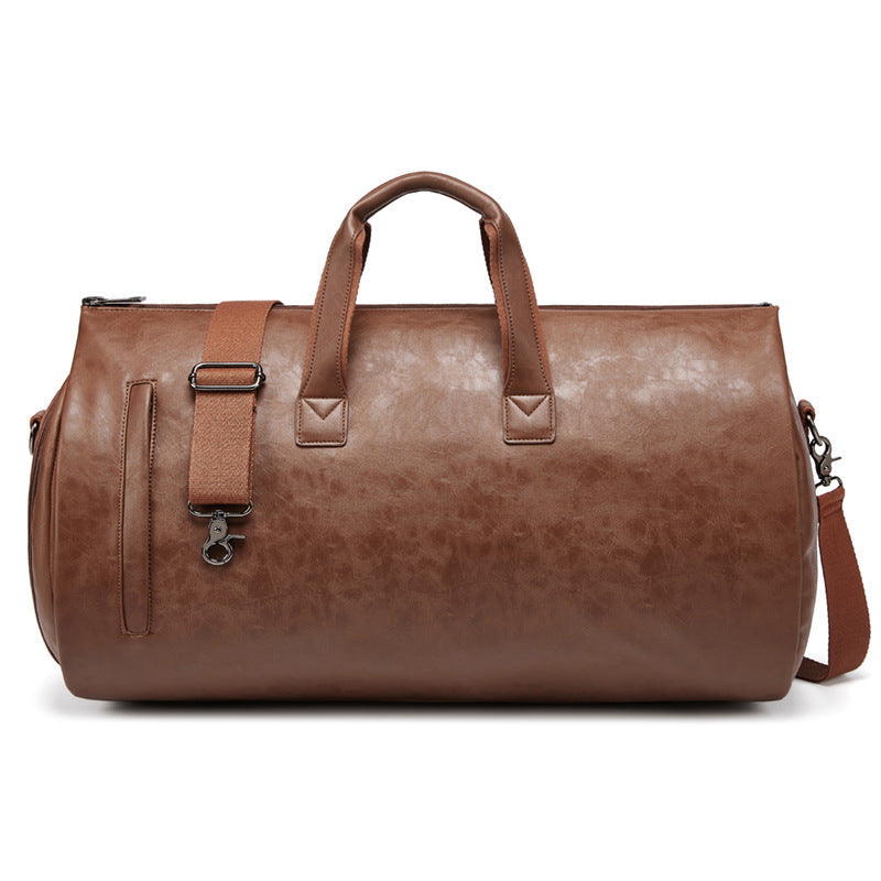 Leather Garment Duffel Bag with Shoe Pouch Waterproof Leather Weekender Bag Hanging Clothes Bag Large Overnight Bag