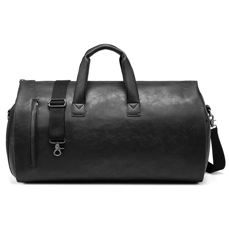 Leather Garment Duffel Bag with Shoe Pouch Waterproof Leather Weekender Bag Hanging Clothes Bag Large Overnight Bag
