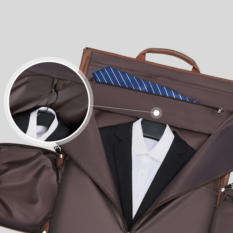 Leather Garment Duffel Bag with Shoe Pouch Waterproof Leather Weekender Bag Hanging Clothes Bag Large Overnight Bag