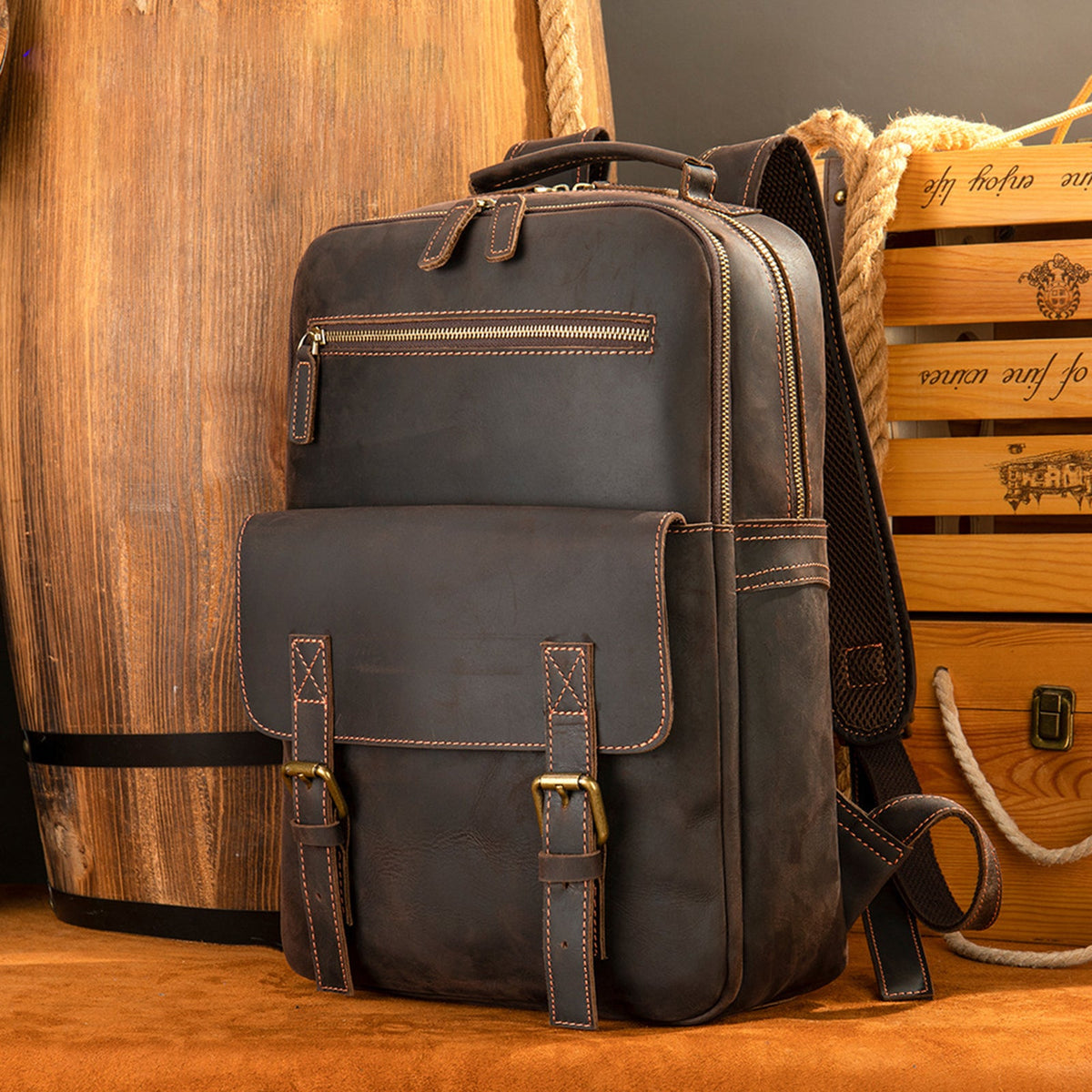 Leather Laptop Backpack for Men Vintage Full Grain Leather Backpack for Travel, Work & School