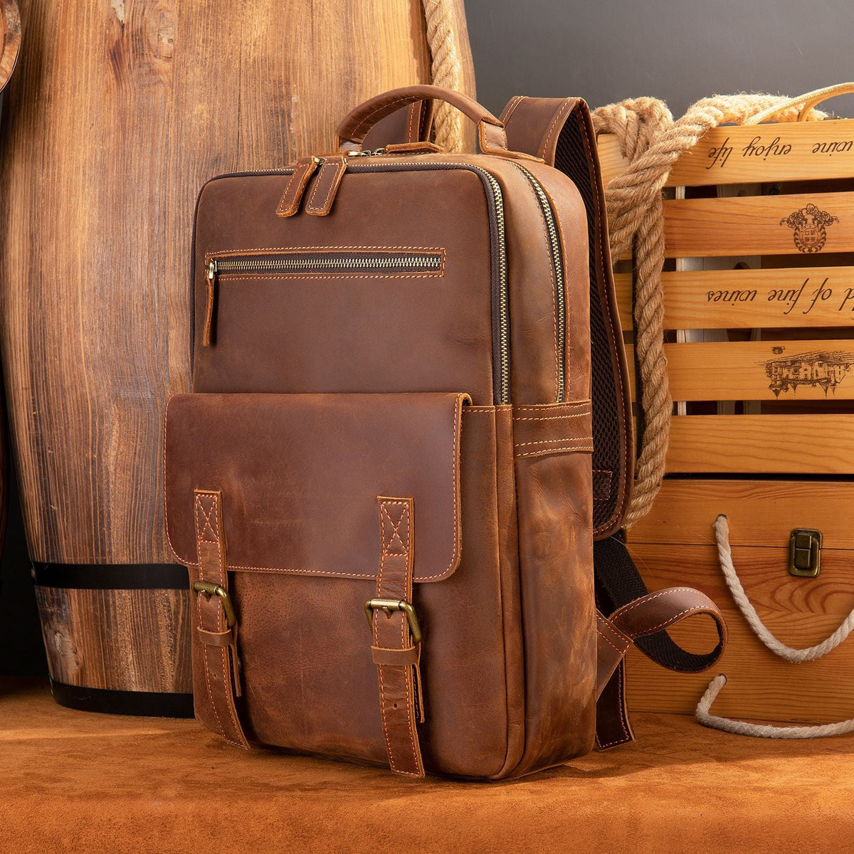 Leather Laptop Backpack for Men Vintage Full Grain Leather Backpack for Travel, Work & School