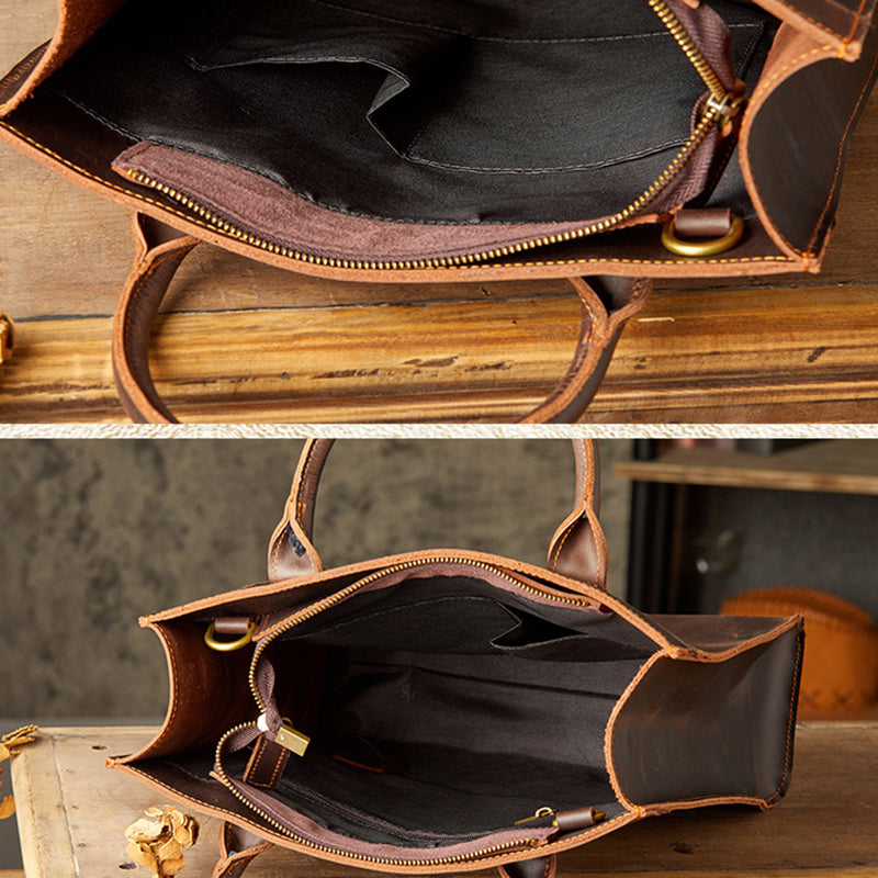 Leather Messenger Bag for Man Crazy Horse Leather Satchel Messenger Bags with Removable Strap