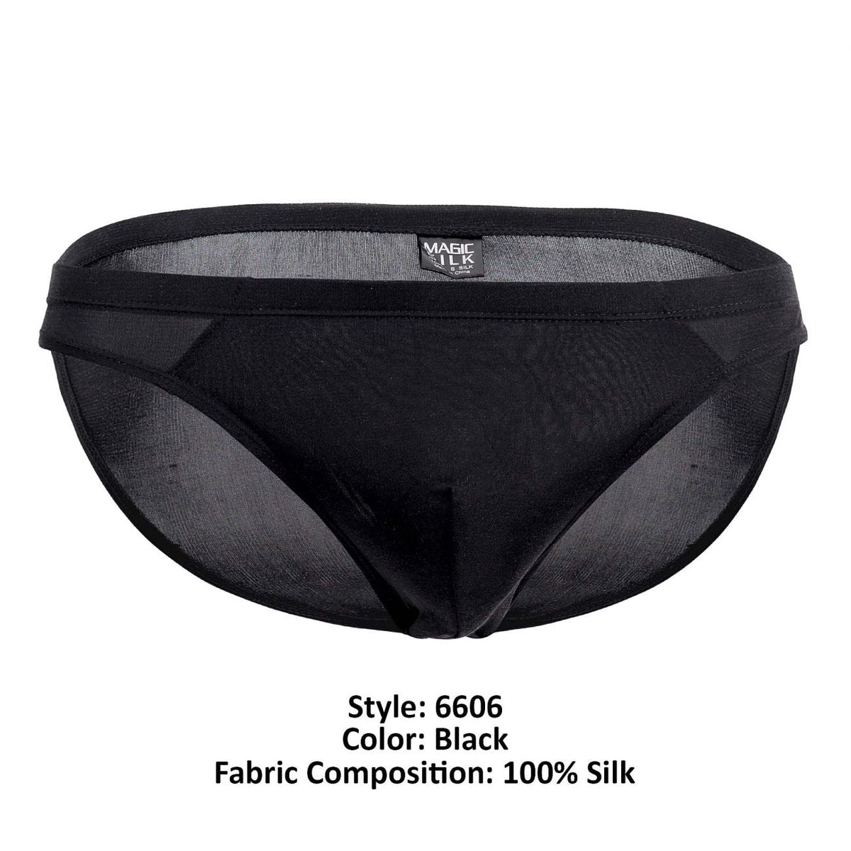 Magic Silk Men's Underwear 6606 Silk Briefs Color Black