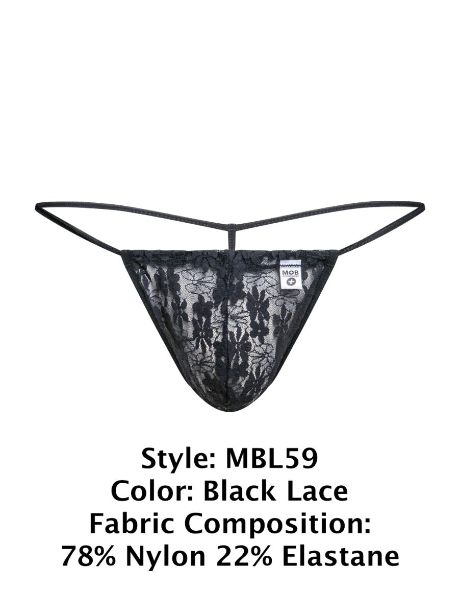 MaleBasics Men's Underwear MBL59 Lace G-String Color Black Lace