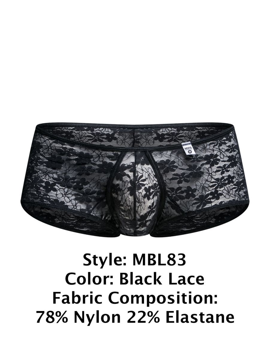 MaleBasics Men's Underwear MBL83 Loop Cheeky Trunks Color Black Lace