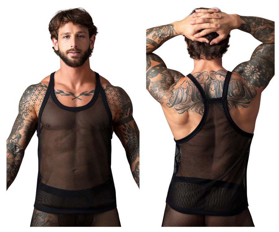Male Power Men's Underwear 110-11C Fishnet 2 Tank Top Color Black