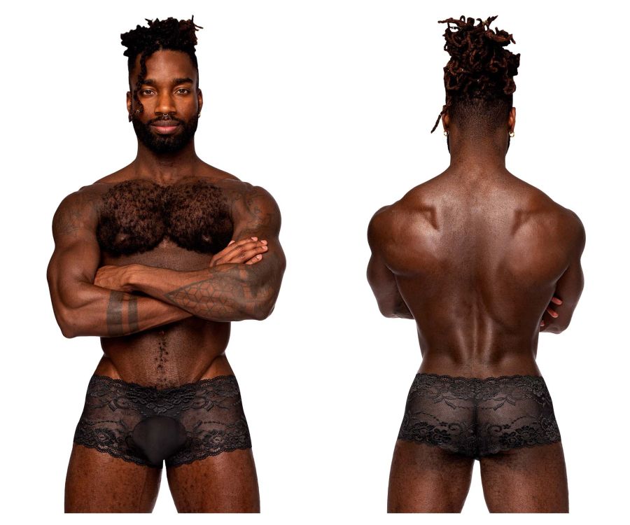 Male Power Men's Underwear 127-280 Sassy Lace Mini Short Sheer Pouch Color Black