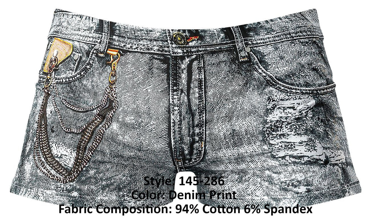 Male Power Men's Underwear 145-286 Dirty Denim Mini Short Color Denim Print
