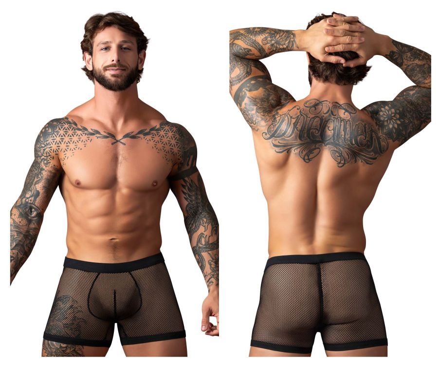 Male Power Men's Underwear 152-11C Fishnet 2 Pouch Short Color Black