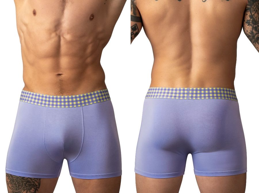 Male Power Men's Underwear 161-306 So Comfy Gingham Boxer Brief in Purple Color Purple