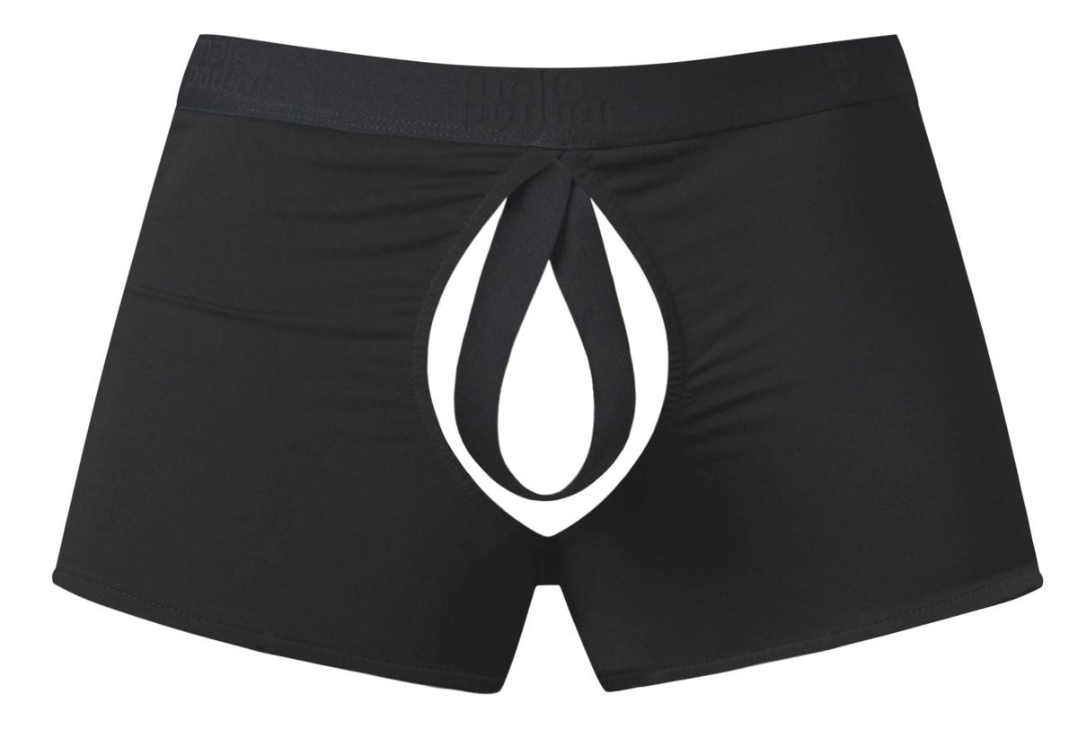 Male Power Men's Underwear 162-304 Open Ended Moonshine Short Open Front Elastic Cock Ring Color Black