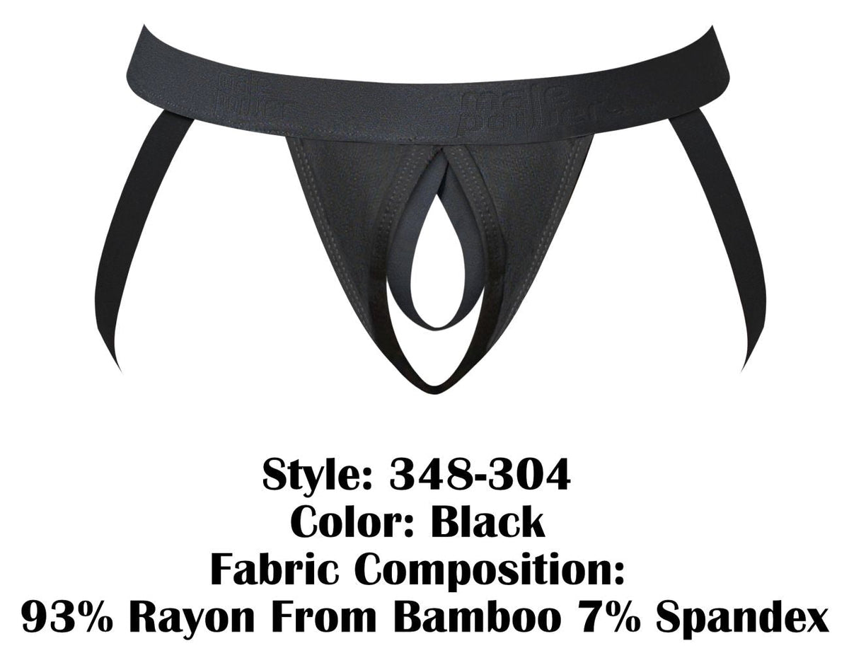 Male Power Men's Underwear 348-304 Open Ended Jock Open Front Elastic Cock Ring Color Black