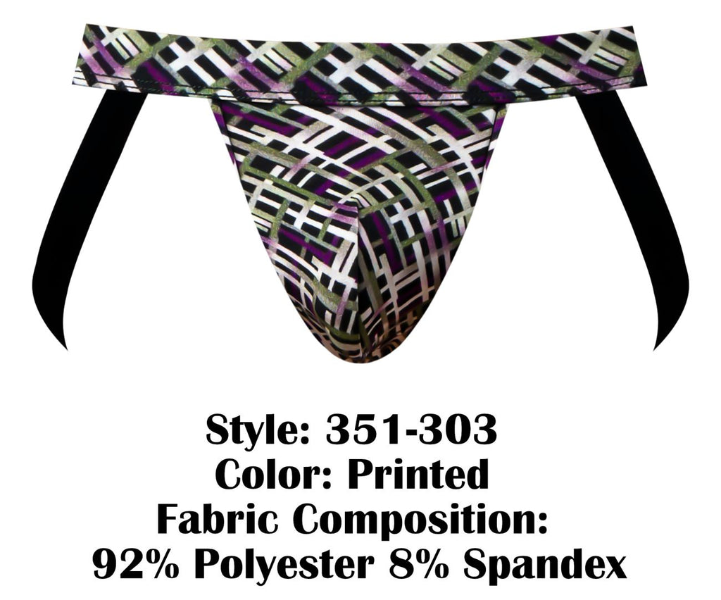 Male Power Men's Underwear 351-303 Gridlocked Strappy Ring Jock Color Printed