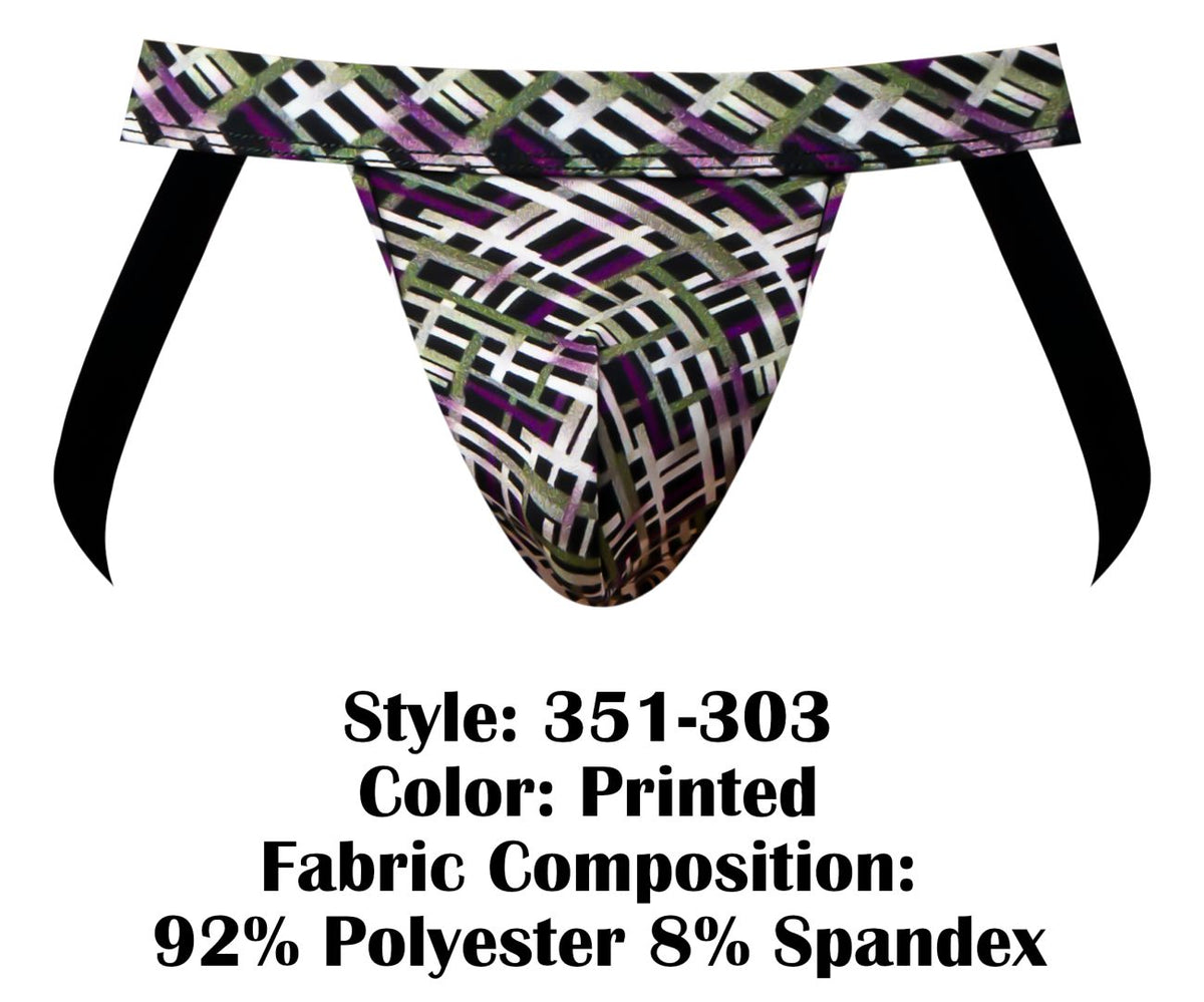 Male Power Men's Underwear 351-303 Gridlocked Strappy Ring Jock Color Printed