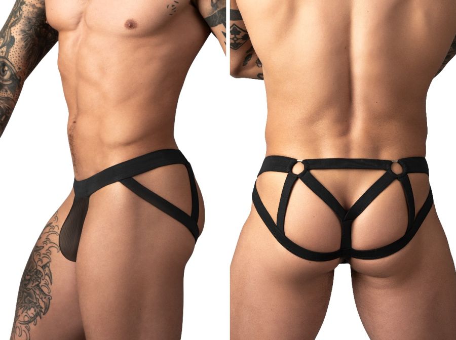 Male Power Men's Underwear 352-307 Mesh 2 Strappy Ring Jockstrap Color Black