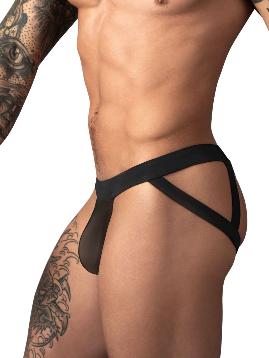 Male Power Men's Underwear 352-307 Mesh 2 Strappy Ring Jockstrap Color Black