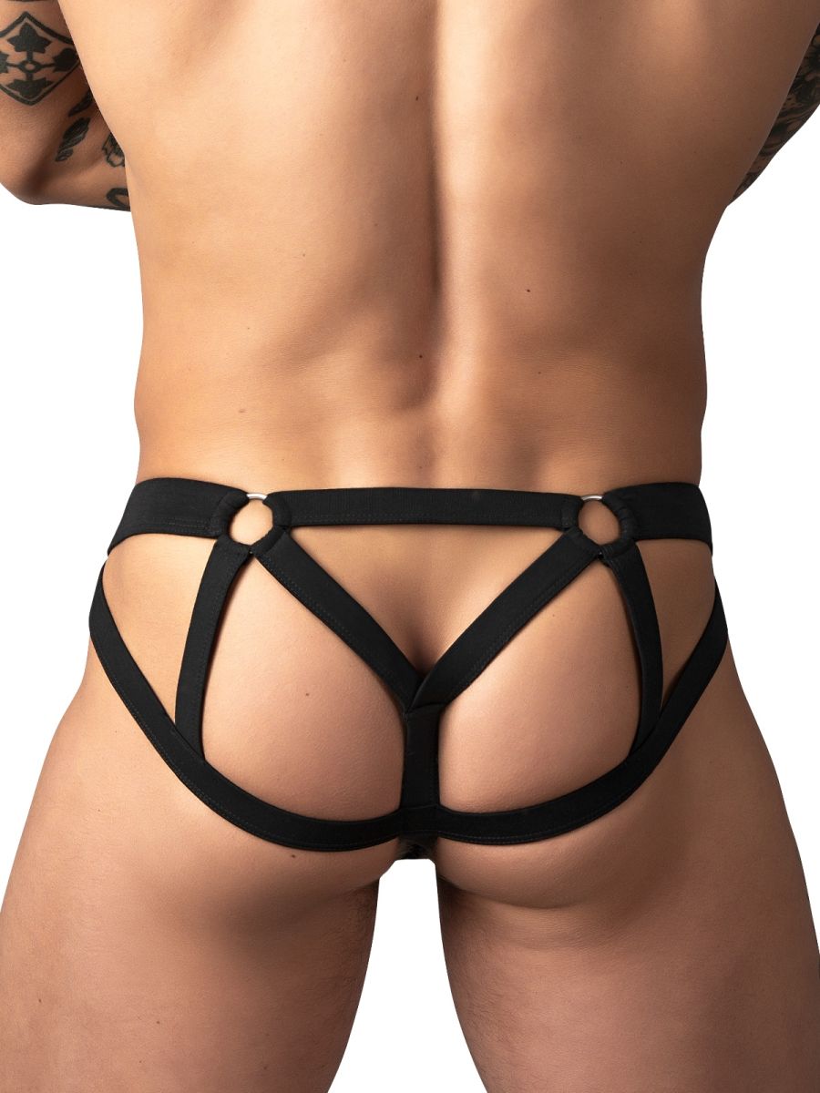 Male Power Men's Underwear 352-307 Mesh 2 Strappy Ring Jockstrap Color Black