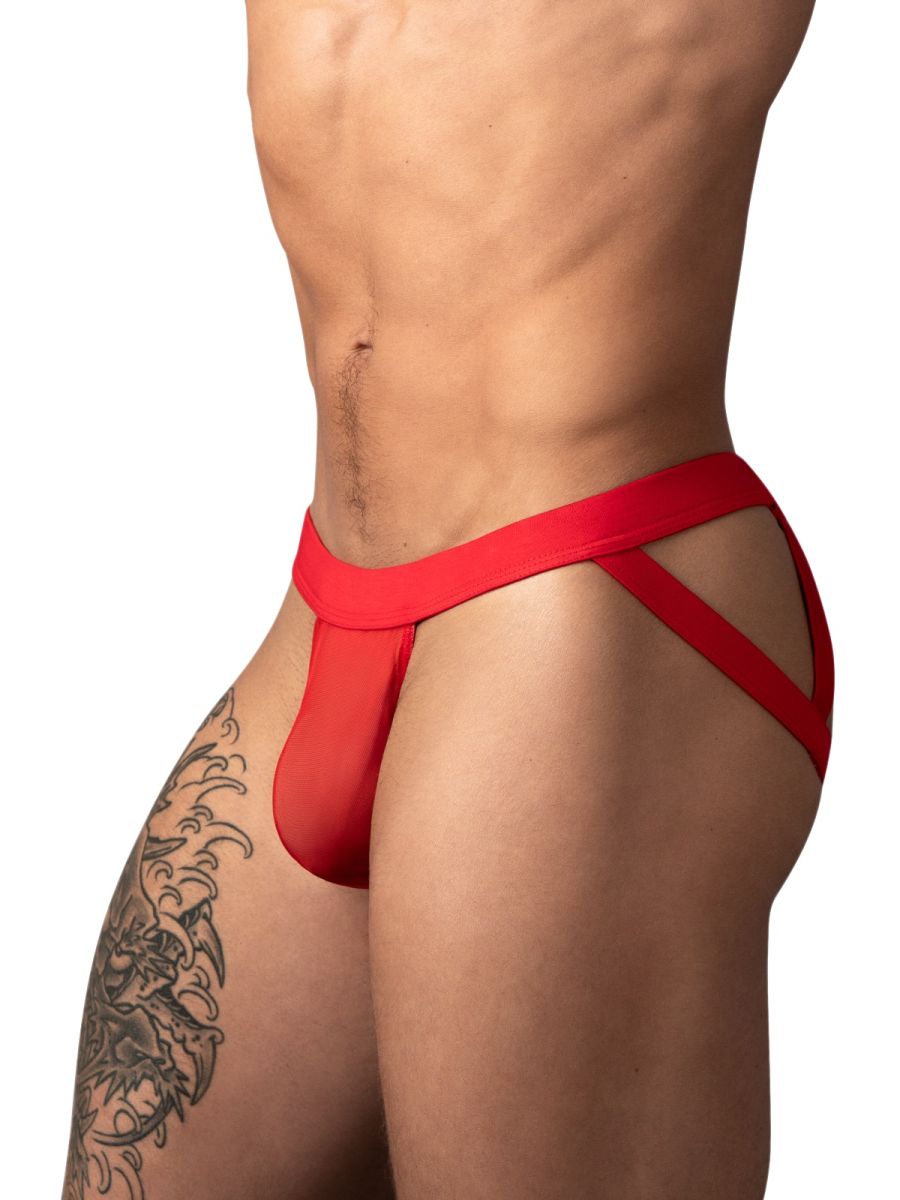 Male Power Men's Underwear 352-307 Mesh 2 Strappy Ring Jockstrap Color Red