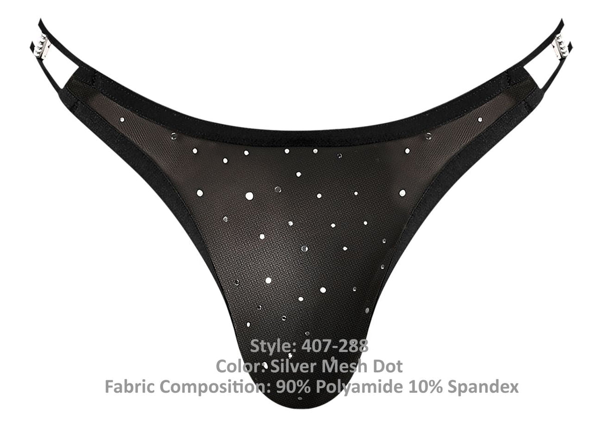 Male Power Men's Underwear 407-288 Show Stopper Thong Color Silver Mesh Dot