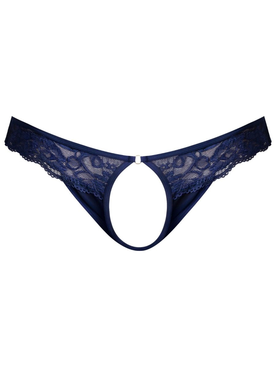 Male Power Men's Underwear 409-280 Sassy Lace Open Ring Thong Color Navy