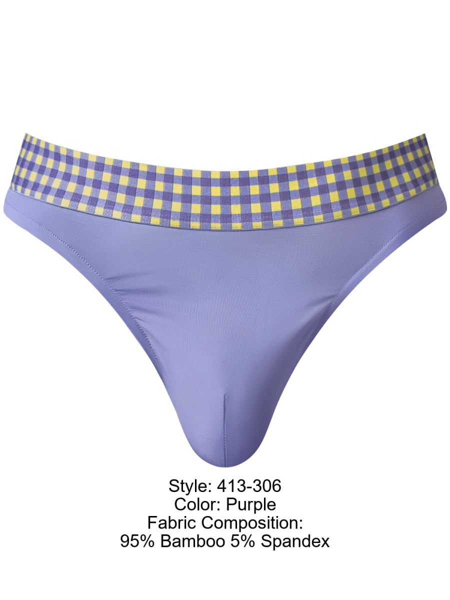 Male Power Men's Underwear 413-306 So Comfy Gingham Thong in Purple Color Purple