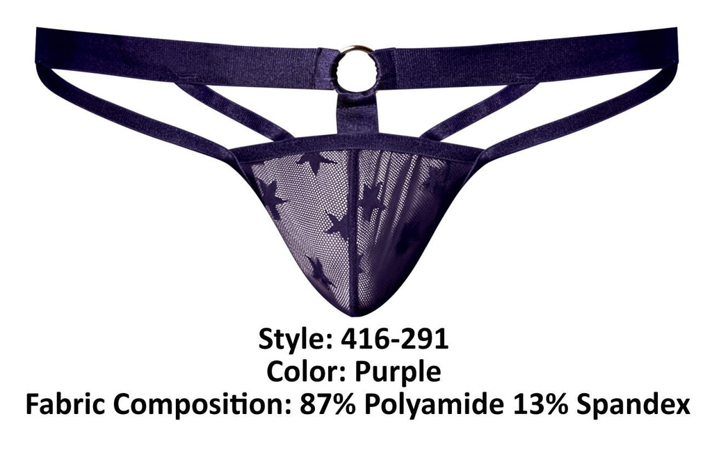 Male Power Men's Underwear 416-291 Love Star Thong with Ring Color Purple
