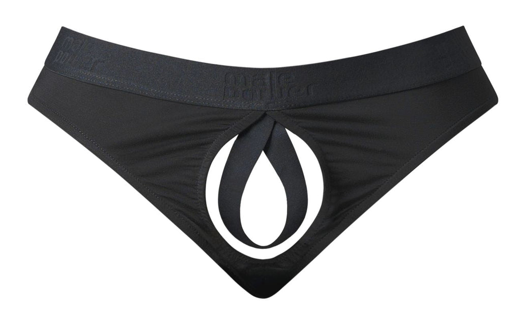 Male Power Men's Underwear 417-304 Open Ended Thong Open Front Elastic Cock Ring Color Black