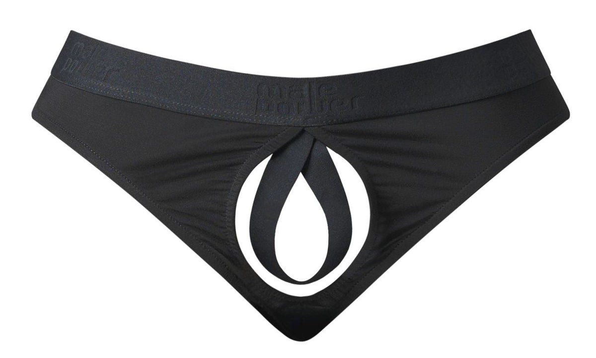 Male Power Men's Underwear 417-304 Open Ended Thong Open Front Elastic Cock Ring Color Black