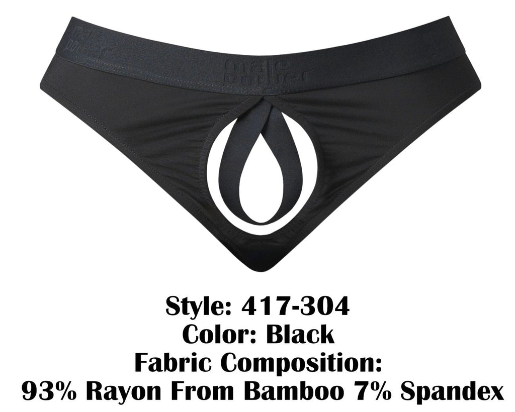 Male Power Men's Underwear 417-304 Open Ended Thong Open Front Elastic Cock Ring Color Black