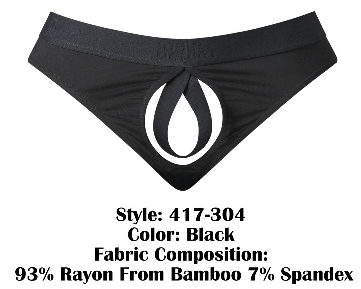 Male Power Men's Underwear 417-304 Open Ended Thong Open Front Elastic Cock Ring Color Black