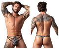 Male Power Men's Underwear 419-303 Gridlocked Thong Straps-Rings Color Printed