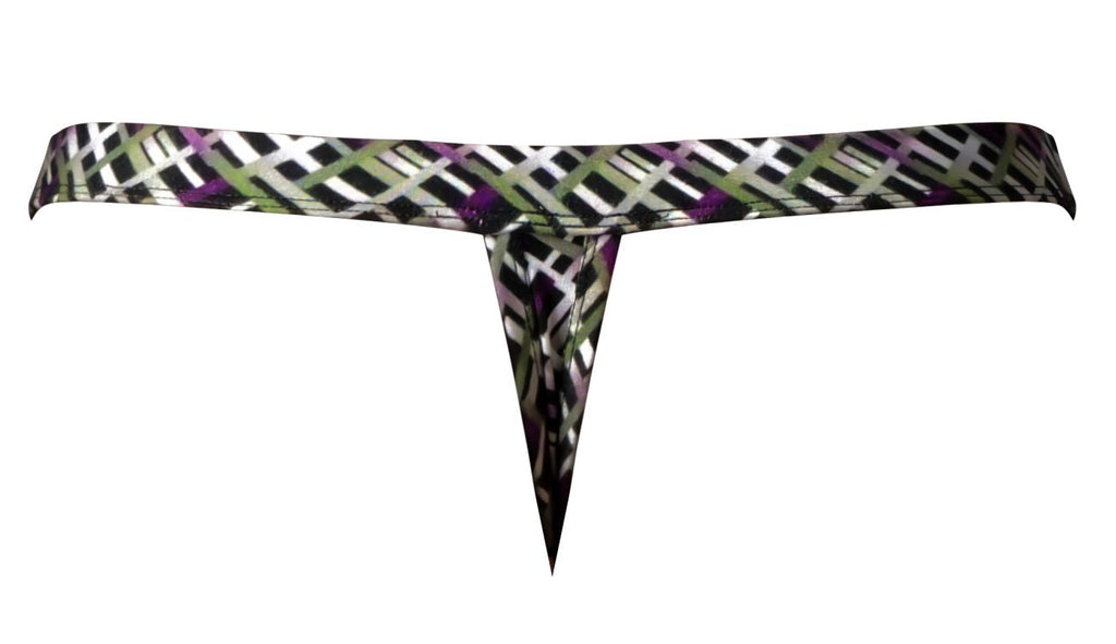 Male Power Men's Underwear 419-303 Gridlocked Thong Straps-Rings Color Printed