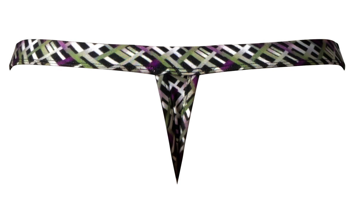 Male Power Men's Underwear 419-303 Gridlocked Thong Straps-Rings Color Printed