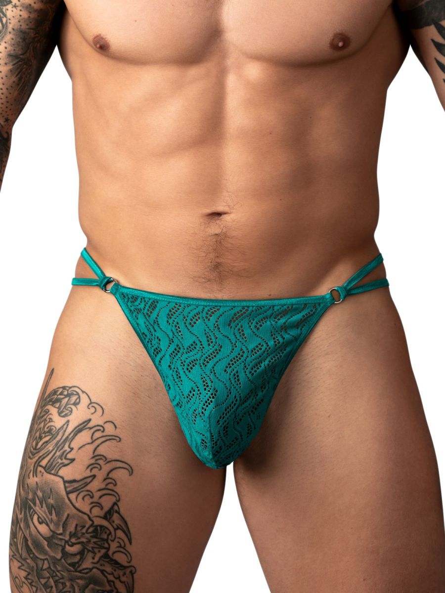 Male Power Men's Underwear 456-305 Ripple Micro V-String Thong Color Teal