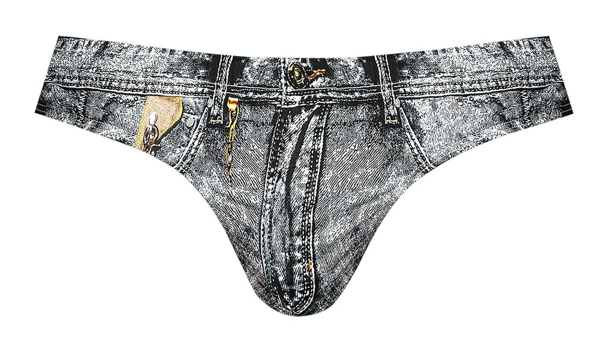 Male Power Men's Underwear 486-286 Dirty Denim Bikini Color Denim Print