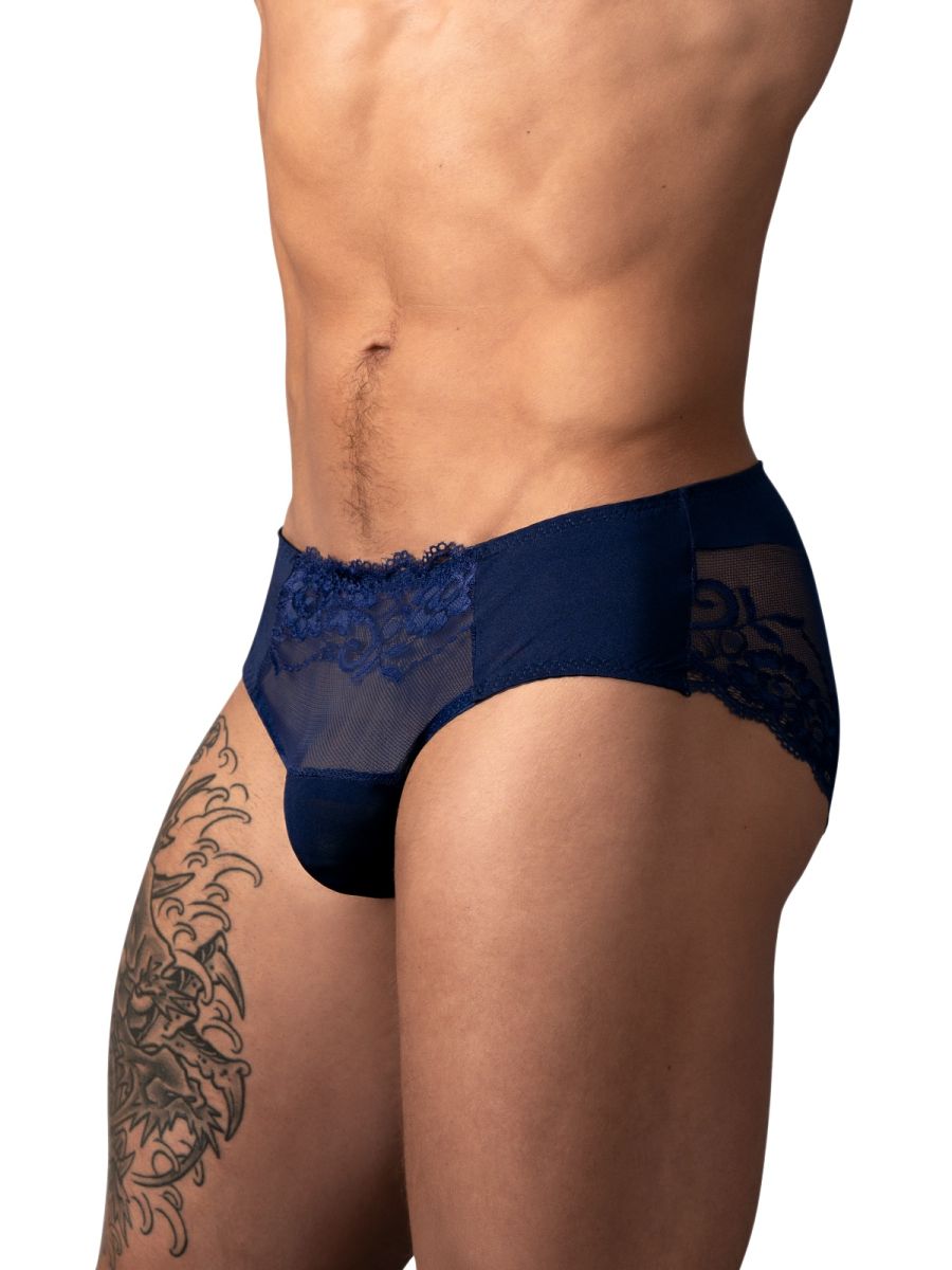 Male Power Men's Underwear 492-280 Sassy Lace Bikini Sold Pouch Color Navy