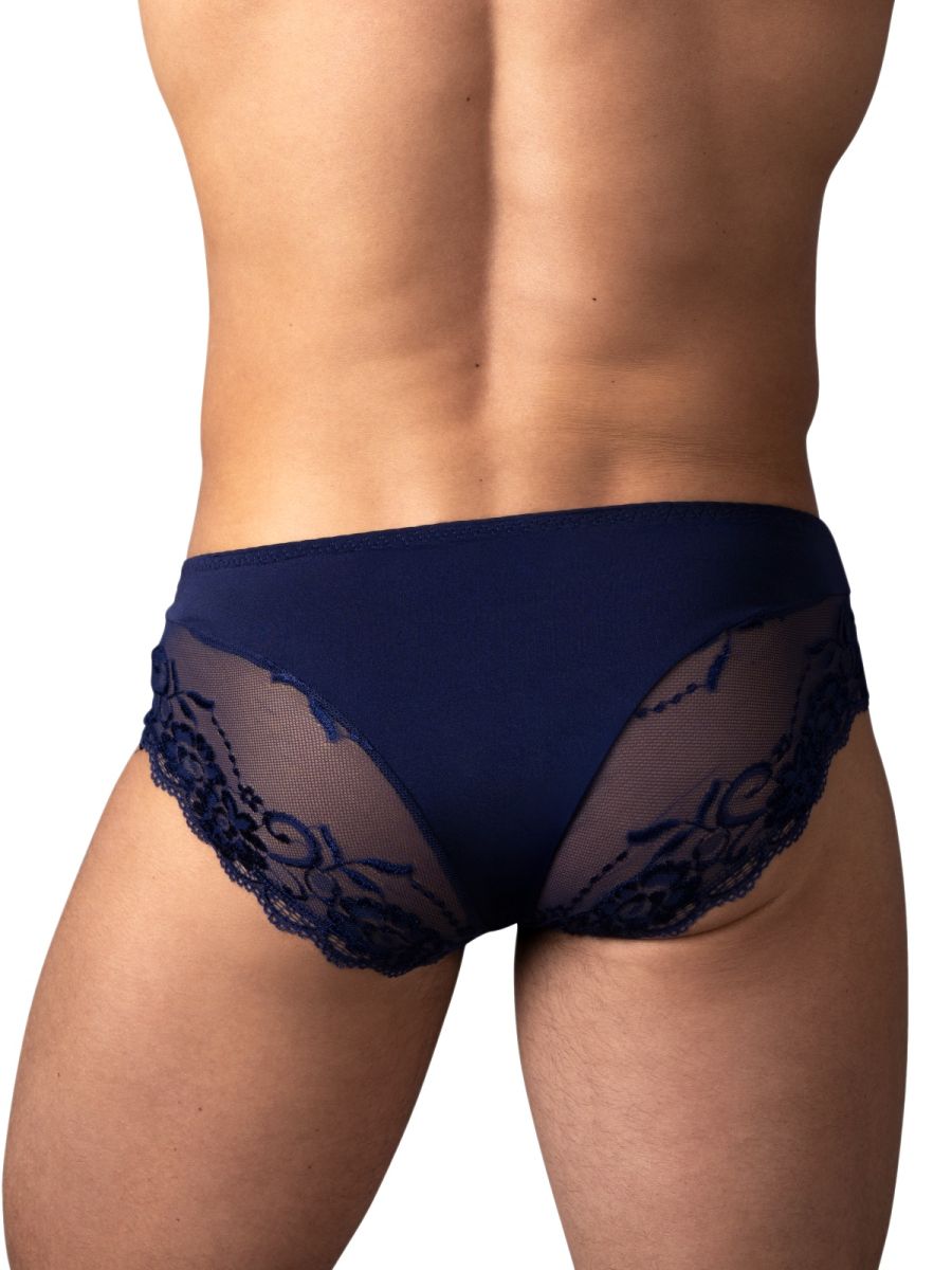 Male Power Men's Underwear 492-280 Sassy Lace Bikini Sold Pouch Color Navy