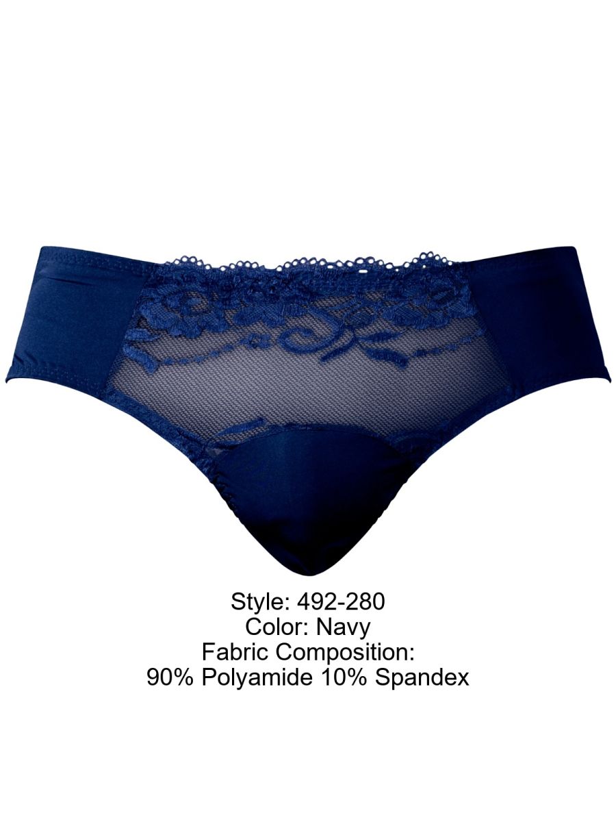 Male Power Men's Underwear 492-280 Sassy Lace Bikini Sold Pouch Color Navy
