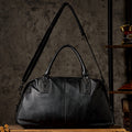 Men’s Leather Travel Duffel Bag, Full Grain Leather Shoulder Bag,  Large Capacity Black Weekend Bag