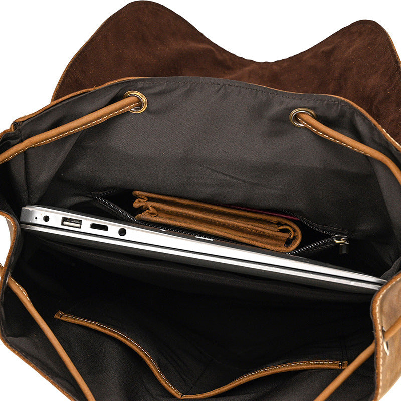 Mens Leather Backpack 15 Inch Leather Laptop Backpack Retro Travel Backpack For Mens School Backpack