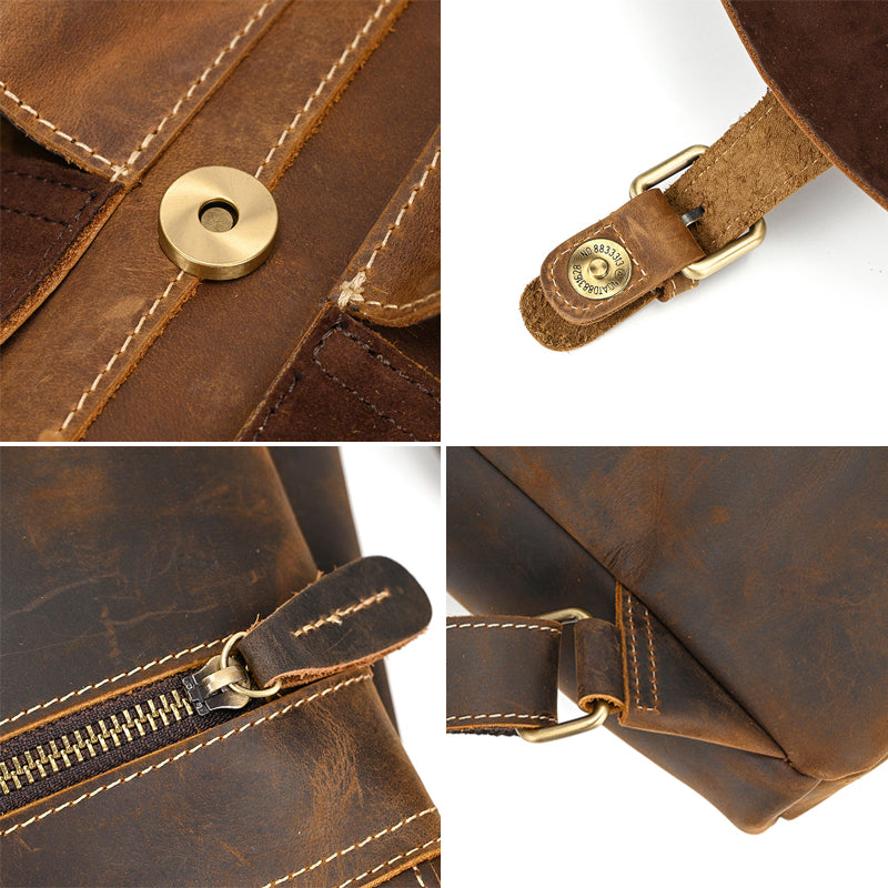 Mens Leather Backpack 15 Inch Leather Laptop Backpack Retro Travel Backpack For Mens School Backpack