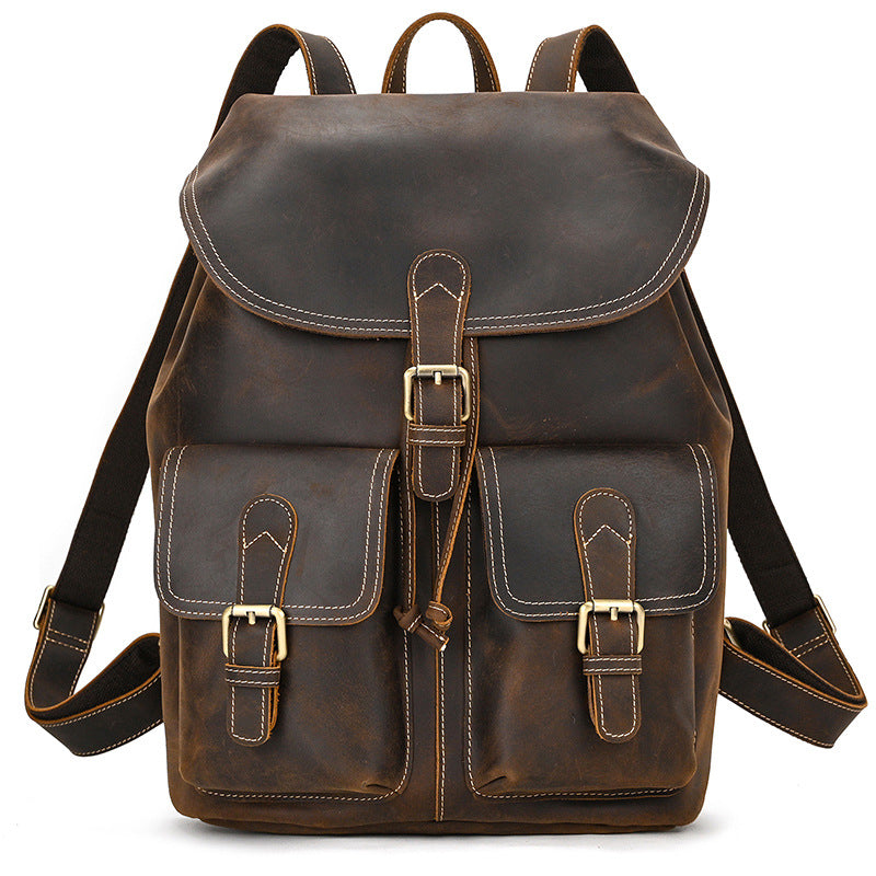 Mens Leather Backpack 15 Inch Leather Laptop Backpack Retro Travel Backpack For Mens School Backpack