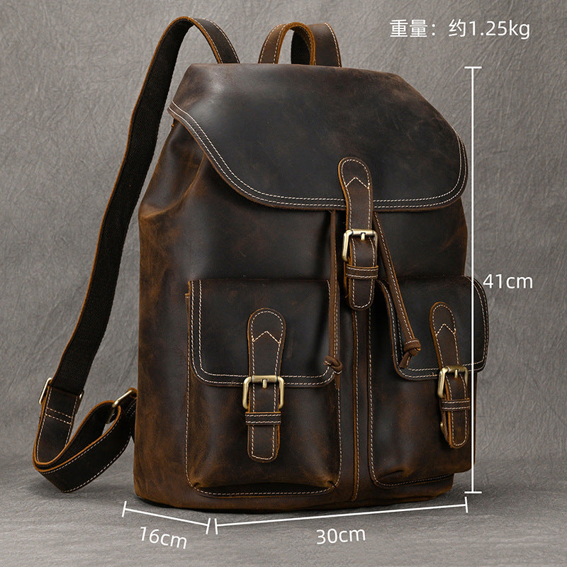 Mens Leather Backpack 15 Inch Leather Laptop Backpack Retro Travel Backpack For Mens School Backpack